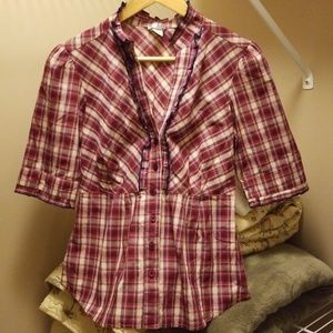 Odille anthropologie plaid V-neck 1/2 sleeve